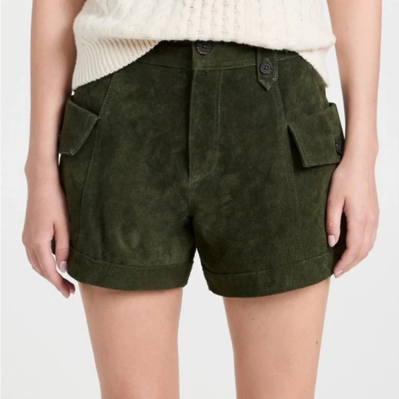 Blank NYC 100% Leather shorts crocodile tears cargo style dark green size 31 - Picture 1 of 5
